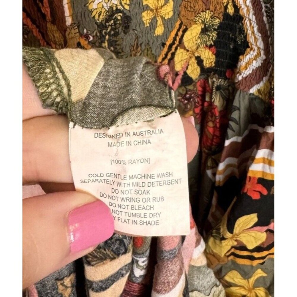 Abel the label By Anthropologie Scarf Maxi Dress In Green Size Small Smocked - Picture 10 of 11